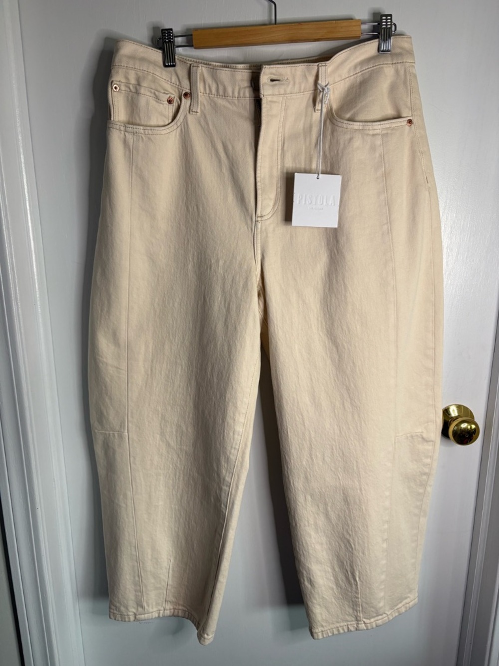 Pistola Anthro Eli Nwt High Rise Arched Leg Women's Cream Jeans Waist 32 Barrel